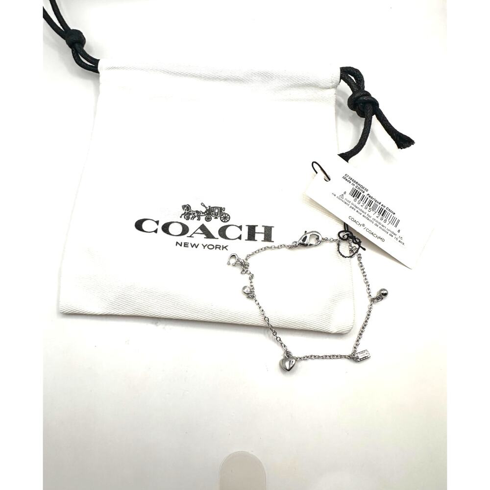 Coach Silver Plated Charm Bracelet NWT $125 Designer Summer Jewelry - Picture 2 of 13